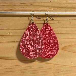 Red and white polka teardrop earrings